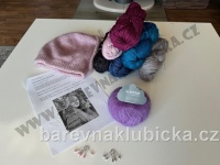 5. fialová sada na pletenou čepici Natali z Malabrigo Rios a Kremke Silky Kid se značkovači