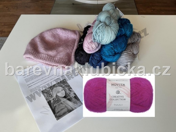 7. sada na pletenou čepici Natali z Malabrigo Rios a Novita Tuuli se značkovači